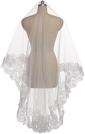 YSFS Women's 1 Layer Short Lace Bridal Wedding Veils Ivory