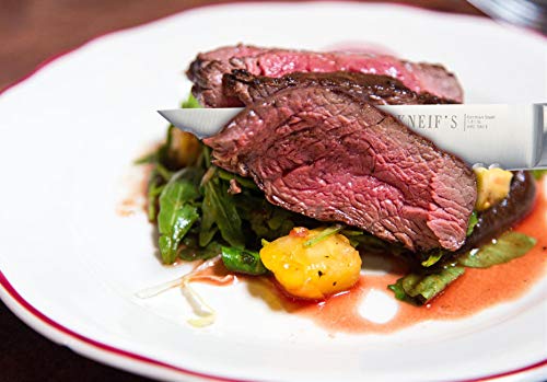 Kneifs Steakmesser Set 4-teilig | Deutscher Rostfreier Stahl | Holz Geschenkbox | Scharfe Messer Wellenschliff | Premium Griff Schwarz Rot - 7