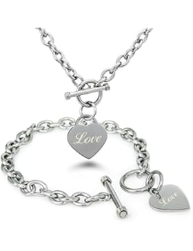 Edelstahl Love (Liebe) mit Gravur Herz Charme Armband und Halskette