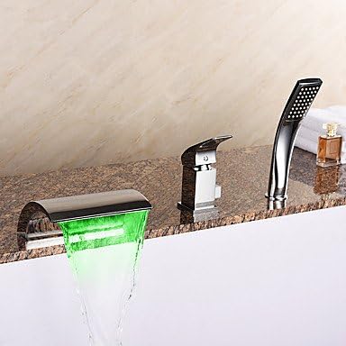 DESY Modern Style LED Widespread Waterfall Handshower Included with Ceramic Valve Single Handle Chrome Finish Bathroom Bathtub Faucet Set