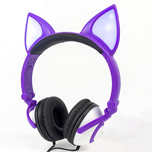 LIMSON Auriculares con Cable para Orejas de Animales Plegables LED Parpadeante Auriculares Regalos para niños Niños Niños Chicas Adultos - Púrpura