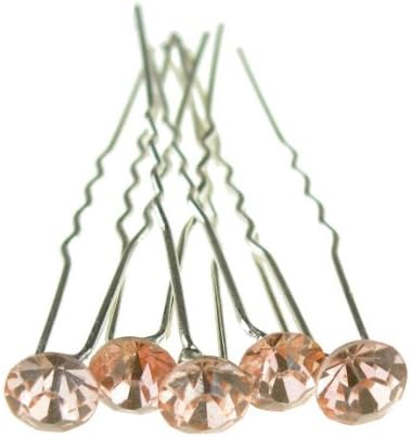 Jewellery of Lords 10 Champagne Silver Plated Solitaire Colour Crystal Wedding Bridal Bride Prom Hairpin Hair Bobby Pin