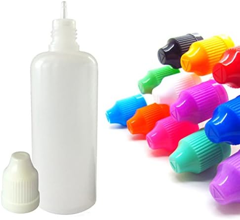 12 Pack LDPE Plastic Bottle Long Thin Tip - 12 Colors Childproof Cap Free Mini Funnel Squeezable Bottles (60ml)