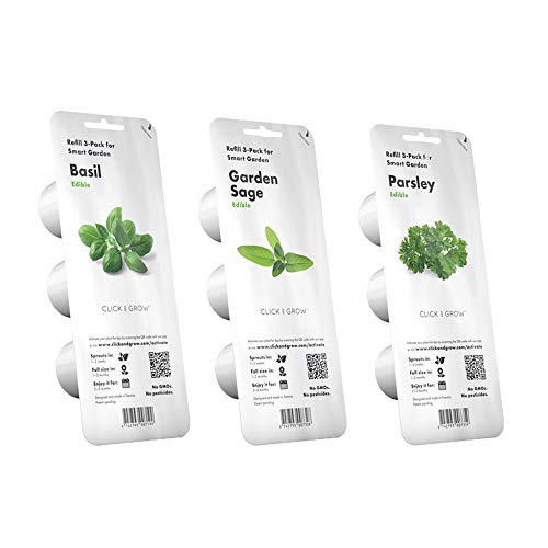Ensemble de démarrage Click & Grow Herbes aromatiques - Ensemble de 3 packs de capsules pour Smart Garden 3 et Smart Garden 9 C & G: Basilic, sauge et persil