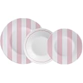 Luminarc Grace Pink Opal Glass Dinnerware Set, 18 Pieces, 6 People | Opal Decorated Dinner Plates 25cm Deep 20cm Deep Dessert