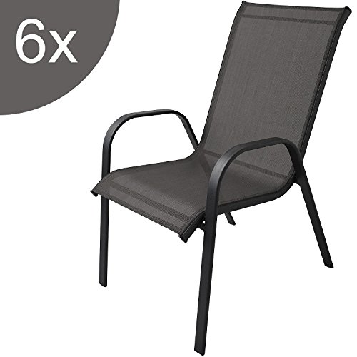 Wohaga® Elegante 7-teilige Sitzgarnitur Gartengarnitur Aluminium Polywood / Non Wood Tisch 205x90x74,5cm + 6x Gartenstuhl stapelbar mit Textilenbespannung Terrassenmöbel Sitzgruppe Gartenmöbel Set