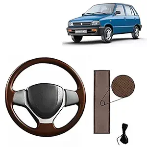 RD Universal Goldan Hand Stitchable Car Steering Wheel Cover Compatible for Compatible for Maruti Suzuki 800 (Golden,Brown, Leatherite)