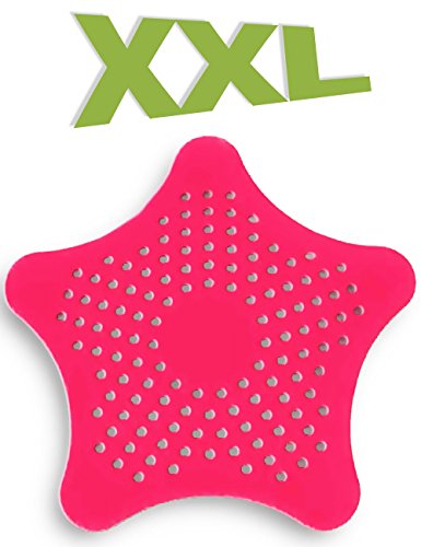 HOMETOOLS.EU - XXL 15x15cm Großes Silikon Abflusssieb mit Saugnäpfen Küche Spüle Spülbecken Krümel Sieb Bad Badewanne Dusche Haare Haarsieb ROT