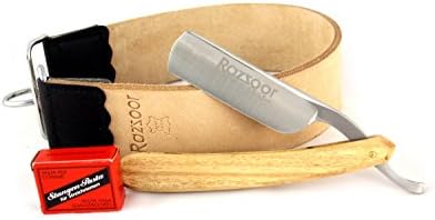 RAZZOOR 3-piece razor set Chanaar Stainless - Classic razor set with stainless steel blade - strop-paste from Solingen + strop made of real buffalo leather