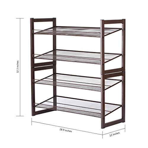 LANGRIA Schuhregal aus Metallgewebe Schuhablage mit 4 Ablagen Praktischer Schuhschrank 82×73.41×30.48 cm für ca. 16 Paar Schuhe, Bronze - 7