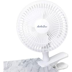 AirArtDeco Mini Ventilateur à Clip 15 cm de Diamètre | 2 Vitesses | Fonctionnement Silencieux | Ventilateur de Refroidissement Portatif I Ventilateur Portable Pour la Maison ou le Bureau | Blanc