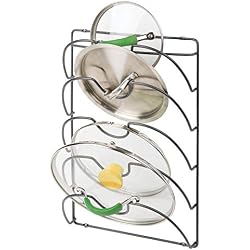 mDesign porte couvercle vertical en métal avec 5 compartiments - support ustensiles cuisine pratique pour couvercles de casserole et poêle - accessoire rangement de cuisine maniable en métal - gris