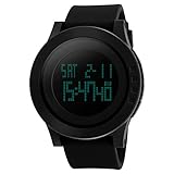 Souarts Herren Damen Armbanduhr Digital Display Sport Uhr LED Wecker Kalender Stoppuhr Wasserdichte Armbanduhr 27cm Schwarz