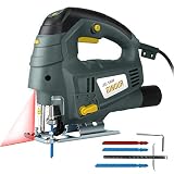 【POTENCIA DE 800W 3000RPM】 Potencia de la sierra calar de 800W, corte 80mm para madera, 10mm para metal, distancia de movimiento alternativo: 22mm, máximo corte de bisel: 22,5mm, velocidad de 0-3000RPM