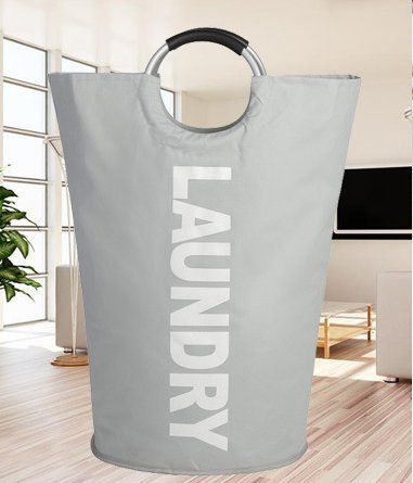 Faltbare Wäschesack, Oxford Tuch Aluminium Griff groß Speicherung und PE Board auf Unten, Stoff Wäschekorb groß Wäschesammler hellgrau - 5