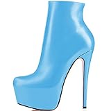black ankle boots winter outfit  ELASHE Damen Plateau Stiefeletten Absatz Ankle Boots Herbst Winter Kurz Stiefel Wildleder High Heels Schuhe mit Reißverschluss Blau EU38
