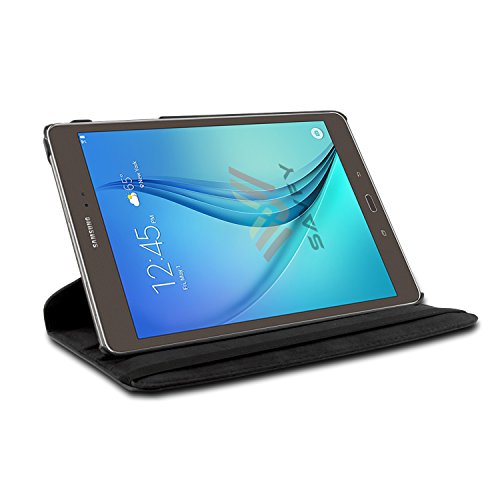 Samsung Galaxy Tab A 9.7 Hülle, SAVFY® Ultra Slim 360 Grad Drehung Case PU Kunstleder Tab AT550N T555N 24,6 cm(9.7 Zoll) Hülle mit Standfunktion und Auto Schlaf / Wach Funktion inkl. Eingabestift und Schutzfolie -schwarz - 2