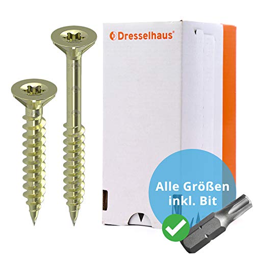 Belko Spanplattenschrauben mit Senkkopf 3,0 x 16-1000 Stk, vollgewinde, JD-79, gelb verzinkt, Torx, Universalschraube, Holzschraube
