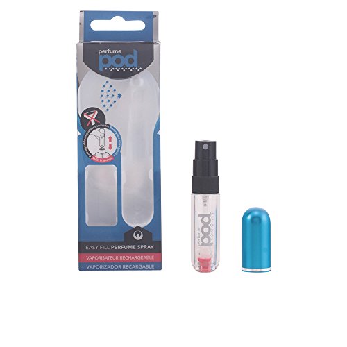 Perfume Pod Clear Refillable Perfume Atomiser with Spray & Genie-S Refill (Blue)