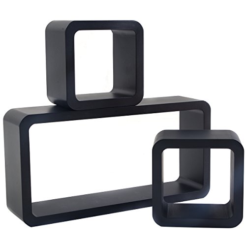 3er Set Wandregal Hängeregal Bücherregal Würfel Cube Lounge CD Regal Retro Wandboard Wandregalsystem (Schwarz) - 4