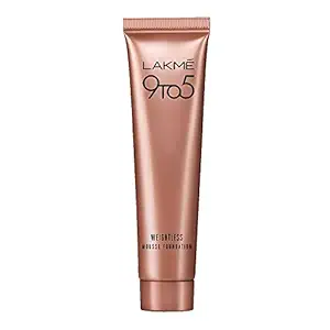 LAKM? 9 to 5 Weightless Mousse Foundation Mini, Beige Vanilla, Natural Matte Finish Cream Foundation - Long Lasting Full Coverage Face Makeup, 6 g
