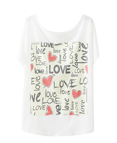 Luna et Margarita Blanco Camiseta de algodón Manga del Batwing con Print Love