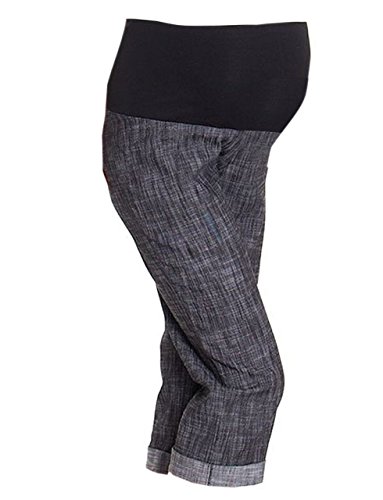Pink Pixie Copped 3/4 Length Maternity Jeans Trousers Cotton Denim Adjustable Waist Black Size 16 XL