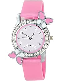 Swadesi Stuff Exclusive Premium Quality Diamond Studded Pink Butterfly Stylish Analog Watch for Girls & Women