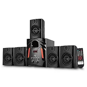 KRISONS Multimedia Speaker | App Controlled, Bluetooth Supporting Home Theatre | USB, AUX, LCD Display, Built-in FM, Recording, Remote Control (5.1 Channel)-Black