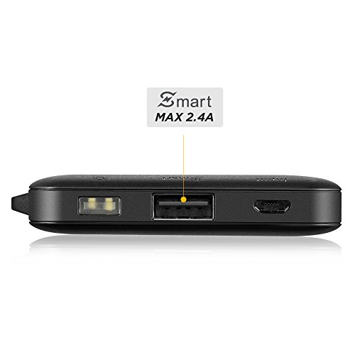 EasyAcc 6000mAh Ultra-sottile Batteria Esterna Smart Output Power Bank Caricatore Portatile ad con Built-in cavo Micro USB per Smartphone - Nero