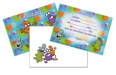 12-teiliges Einladungen-Set * MONSTER * mit 6 Einladungskarten und 6 Umschläge für Kindergeburtstag // Kinder Geburtstag Party Einladung Karten Alien Glibber - 2