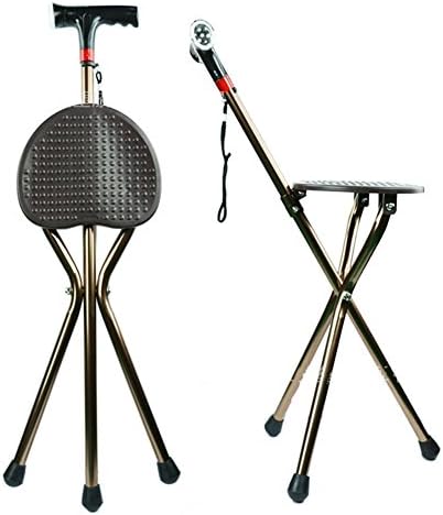 WYJD Crutches®djustable Folding Walking Cane Chair Stool Massage Walking Stick with Seat Portable Fishing Rest Stool with LED Light for Elder （Copper color）
