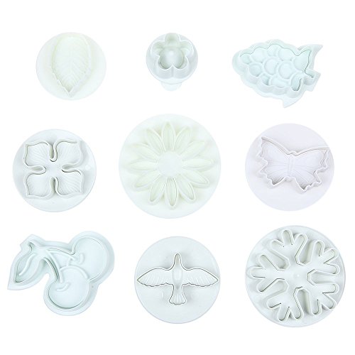 SUNJAS 68tlg Modellierwerkzeug Herz Traube Kirsche Stern Ausstecher Ausstechform Stempel Glätter Fondant Torten Kuchen Keks Plätzchen Marzipan Kit Set Deko - 7