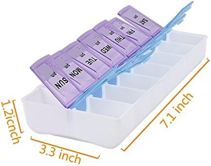 Pill Organizer Case,Avanlin Weekly 7-day AM/PM Medicine Storage Pill Drug Sorter Organizer Box Holder Container,Push-to-Open Pill Organizer Case with Snap Lids & Larger Compartments for Bigger Pills