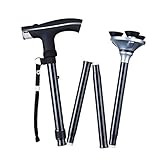 ZB LED Light Walking Stick Sponge Handle Adjustable Folding Cane Walking Stick With Carrying Case (Black)