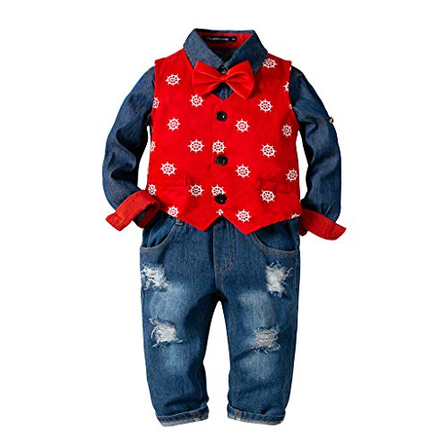 Preisvergleich Produktbild Beikoard Kleinkind Baby Kinder Jungen GentlemanTie Denim Hose mit Langen Ärmeln Bekleidungssets 2PCS Outfits Kleidung Set Taufe Hochzeit Party Sakkos Anzüge