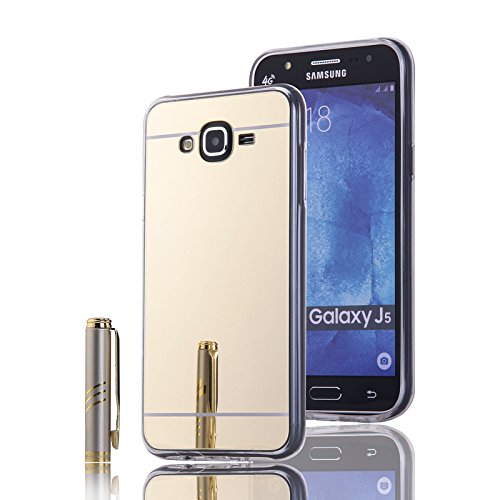 Galaxy J5  2015  Funda CaseforYou   Ultra Slim Fit TPU Bumper Frame   Mirror Effect PC Snap-On Back Shockproof Case Cover Protector Shell para Samsung Galaxy J5  2015   Dorado
