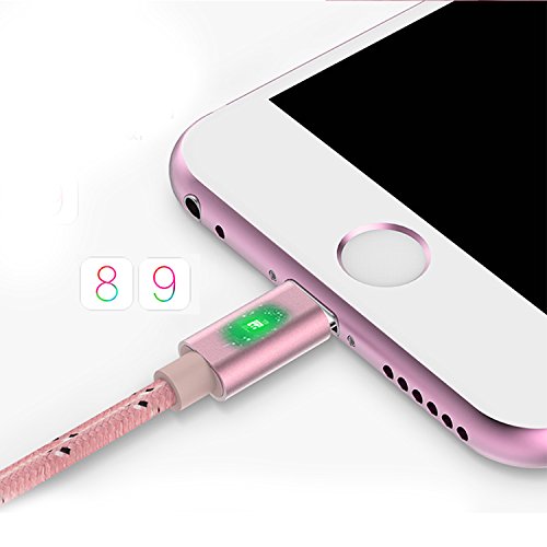OKCS® Textil USB Datenkabel Ladekabel 1 Meter -iOS 9 kompatibel- für Apple iPhone SE, 6s Plus, 6 Plus, 6s, 6, 5, 5s, 5c, iPad 4, iPad Mini, iPad Air, Air 2, iPod Touch 6G, 5G, iPod Nano 7G in Rosegold - 4