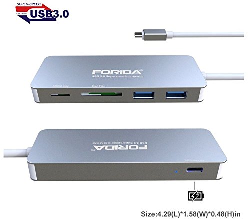 USB C Hub Super Slim TYPEC Aluminium alloy, 2 x USB 3.0 Ports HUB + SD card reader + MICRO SD reader + USB-C charger - 3