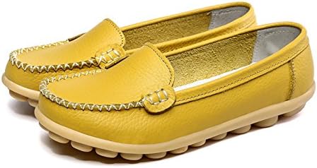 Women's Leather Loafers Moccasins Fashion Comfy Driving Flat Comfortable Shoes Yellow Size 7