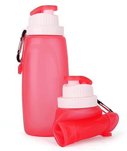 Edjian Coque en silicone pliable bouteilles d'eau, pliable Turnraise Sports bouilloires randonnée Bouteille d'eau Paroi Roll Up Tasse pour l'extérieur,337,9 gram, rouge pastèque
