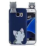 Samsung S7 Edge Silicone Case,Tifightgo Dark Blue Gray Cat Painted Phone Case Silicone Back Cover Case Soft Protective Case 3D Doll Bumper Case for Samsung Galaxy S7 Edge.