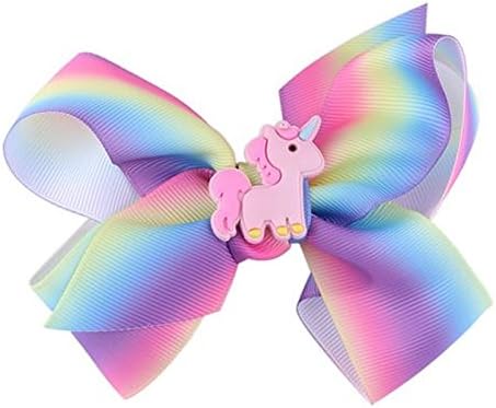 1 x 4" Unicorn Rainbow Ribbon Bow Hair Clip Slide Medium Size Bow (Rainbow Unicorn)