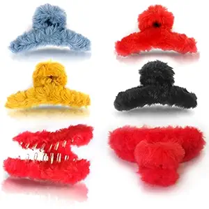 Sanas Fur Hair Clips 4 PCS Hair Accessories Korean Clutchers For Hair Claw Clips Butterfly Clips Fancy Hair Clips For Women Cute Clips Hair Clutchers For Girls Stylish Hair Clips Assorted Colours 4PC