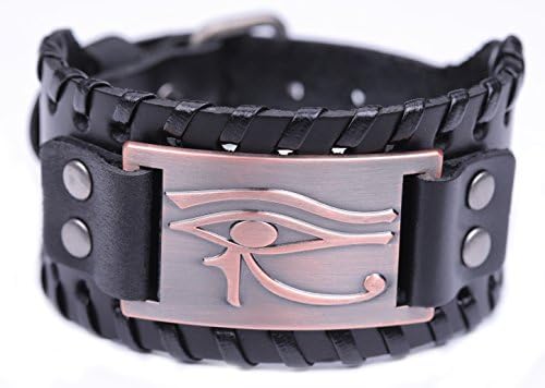EUEAVAN Ancient The Eye of Horus Symbol Pagan Talisman Braided Wide Leather Wristband Bracelet (Antique Copper,Black)