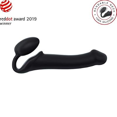strap-on-me - Strap-On Bendable Sans Harnais - Double Stimulation - Dildo Semi-Réaliste - A Mémoire de Forme - Silicone sans Phtalates - Hypoallergénique - Taille L - Coloris Noir