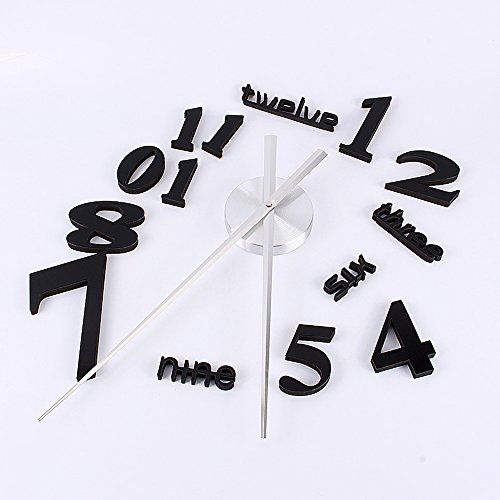 ZJchao 3D Wanduhr Vinyl DIY Clock Moderne Wandtattoo Spiegel-Oberfläche-Aufkleber Dekoration (Schwarz) - 6