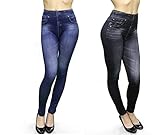 Slimming Jeans – Juego de 2 leggins para mujer, color azul y negro, Slimming, azul y negro, FR : XL (Taille Fabricant : L-XL)