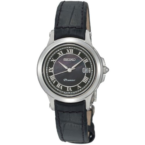 Seiko Women's Quartz Watch with Mother of Pearl Dial Analogue Display and Black Leather Strap SXDE05P1