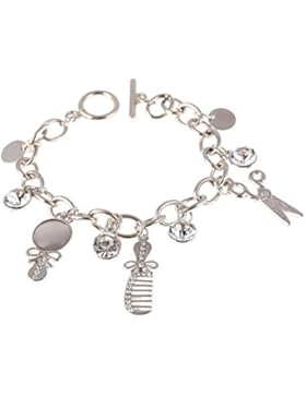 18k versilbertes Bettelarmband Friseur Zubehör Armband Silber Kristall Schere Kamm Spiegel Beruf